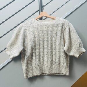 She+Sky Oat Cable Knit Pearl Studded Short Sleeve Sweater